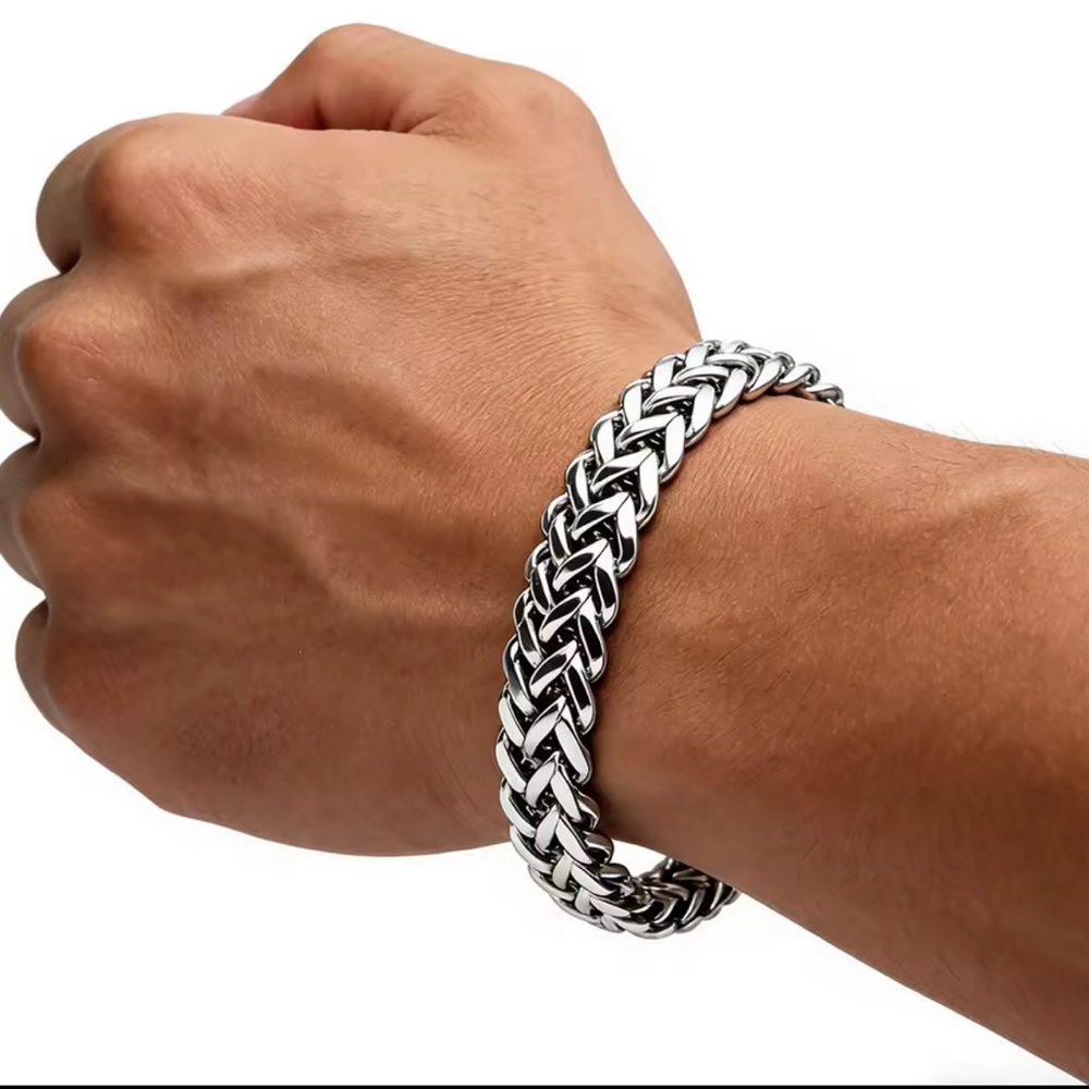 Men's Silver Braided Stainless Steel Bracelet